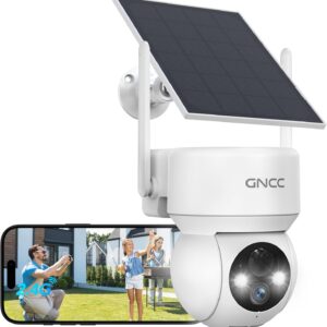 GNCC Solar Überwachungskamera Aussen Akku, 1080P Outdoor WLAN Kamera Überwachung Aussen mit Farb-Nachtsicht, PIR Bewegungsmelder, 360° PTZ, Zwei-Wege-Audio, 2.4 GHz WLAN