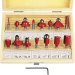 flintronic Fräser-Set, 6.35MM Fräsen Werkzeug Set, 15-TLG Holzkoffer Geschmiedeter Werkzeugstahl Oberfräser, Bündigfräser, Holzschneider mit Kunststoff-Box, Bodenreinigung für Holzbearbeitung