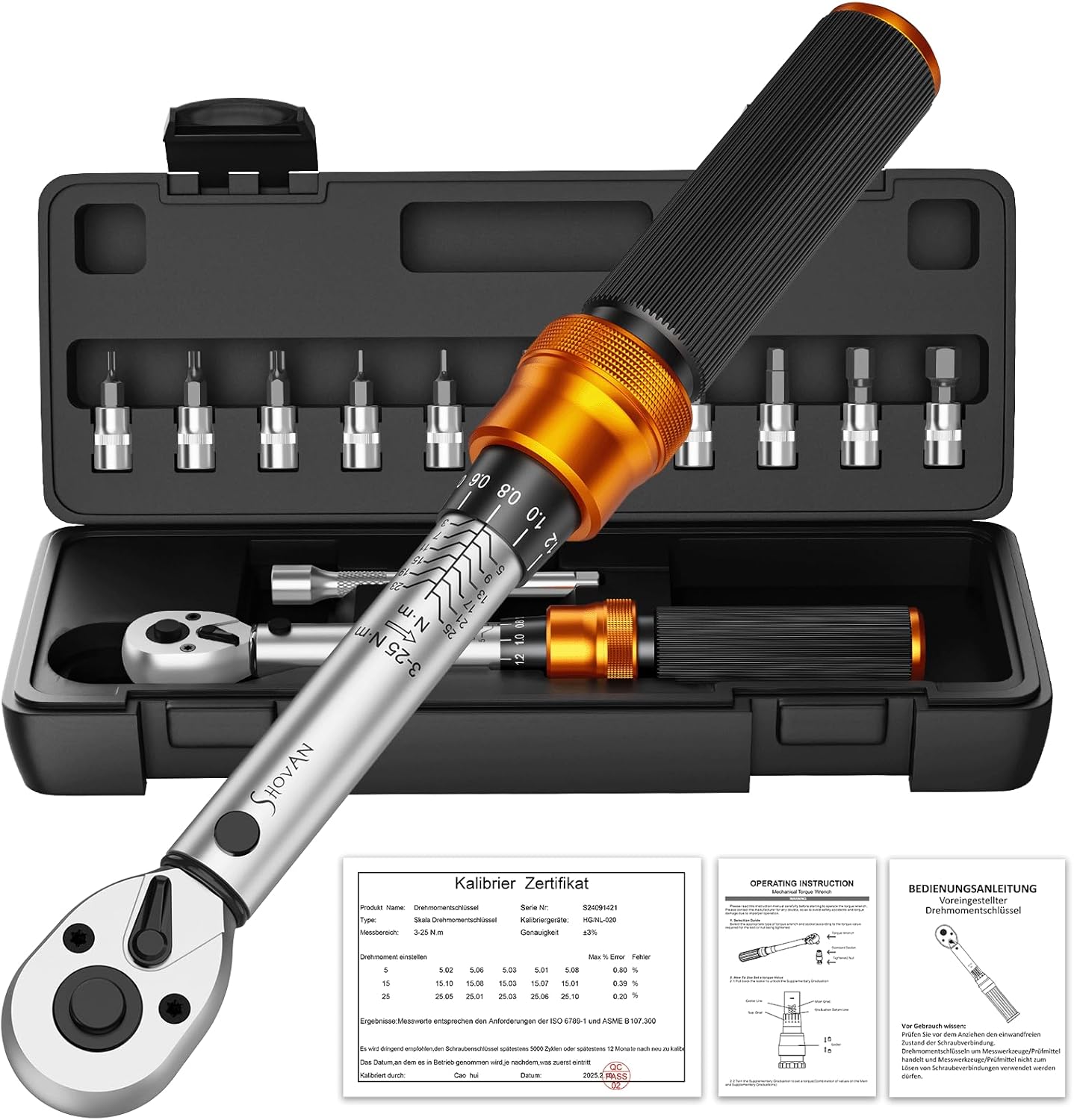 13TLG Klein Drehmomentschlüssel Fahrrad 3-25NM, 1/4 Zoll Torque Wrench Set, 72 Zähne Umschaltknarre, Ratschenkasten inklusive mit Verlängerungsstange 10 cm, Innensechskant und Torx Bit Buchse