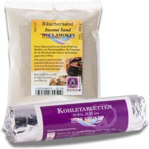Räucherkomplett-Set – 10 Stück Ø3,3cm Räucherkohle + 200 g Räuchersand für Harze, Weihrauch & Duftzeremonien in Räucherschalen