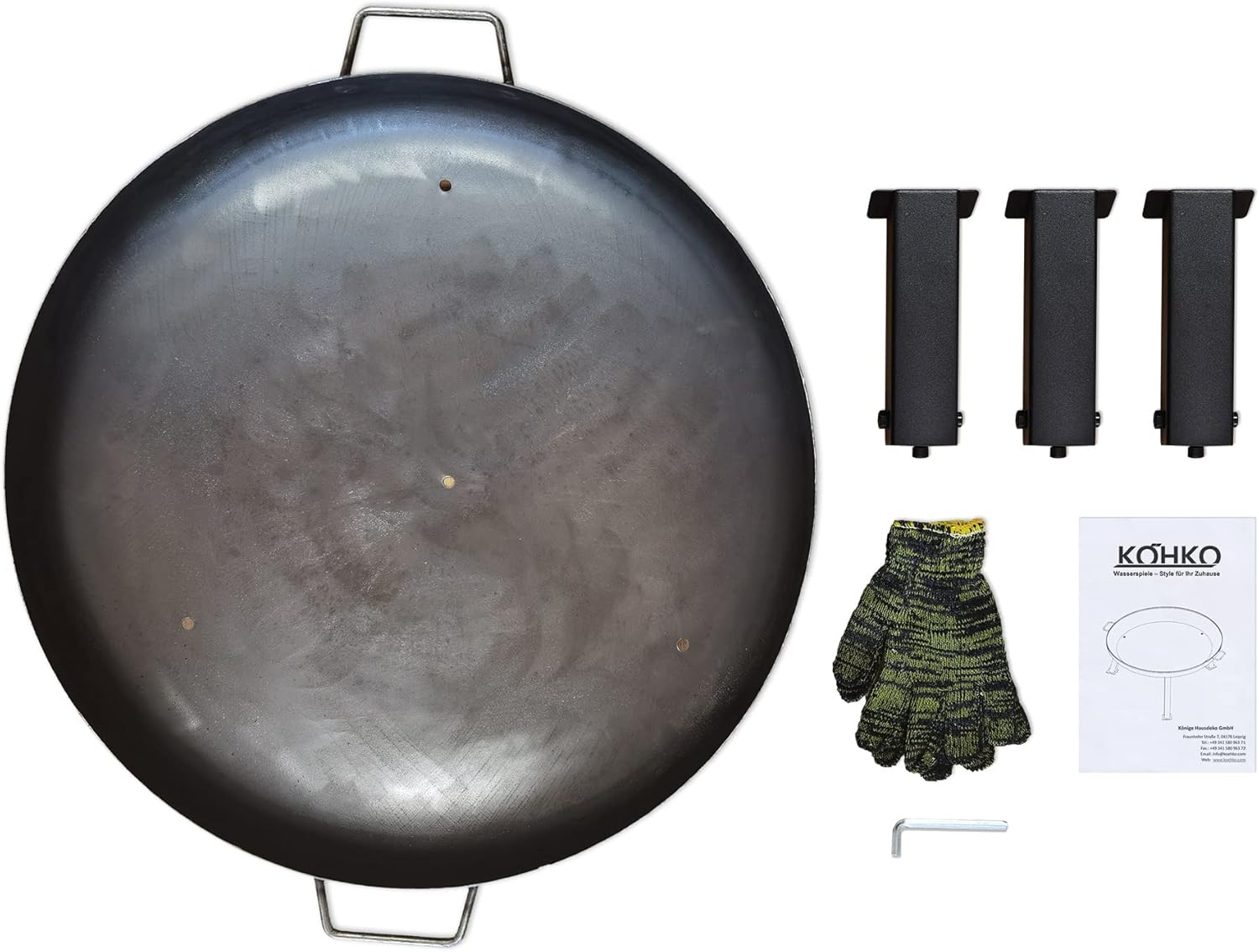 Köhko Feuerschale -Ø 55 cm Feuerschale aus Stahl mit Wasserzulauflöcher, Griffen und klappbare und abnehmbare Beine 41005-55 – Bild 4