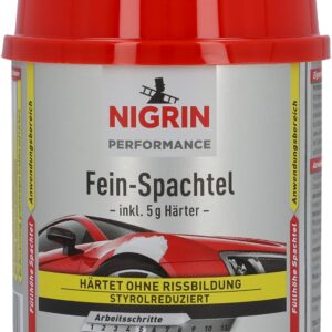 NIGRIN Performance Fein-Spachtel, härtet ohne Rissbildung, glättet Kratzer und Unebenheiten, 245 g inkl. 5 g Härter