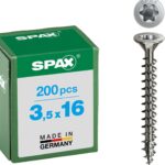 SPAX Universalschraube aus Edelstahl rostfrei A2, 3,5 x 16 mm, 200 Stück, T-STAR plus, Senkkopf, Vollgewinde, 4CUT, 1197000350163