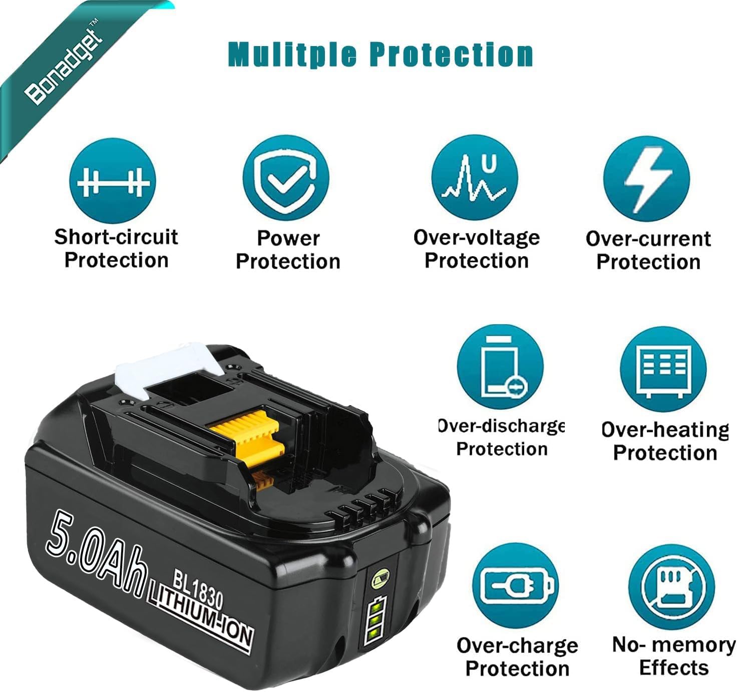 2X 18V 5000mAh Ersatzakku für Makita Akku 18V BL1830 BL1830B BL1850 BL1850B BL1860 BL1860B BL1840 BL1835 BL1845 BL1820 LXT-400 Werkzeugakkus – Bild 5