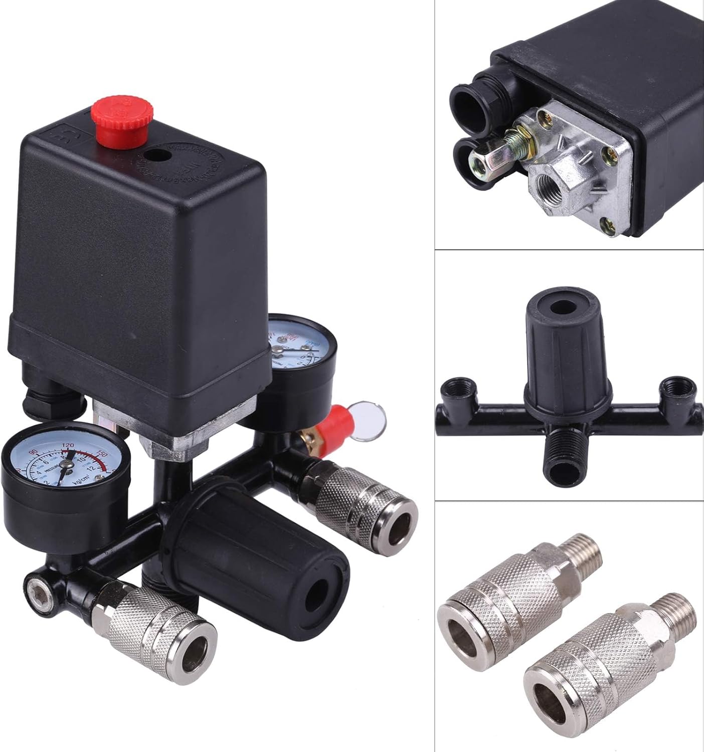 Druckregler mit Druckschalter für Kompressor, 2 Anzeigen, Luftkompressor Steuerventil Ersatzteil – Bild 2