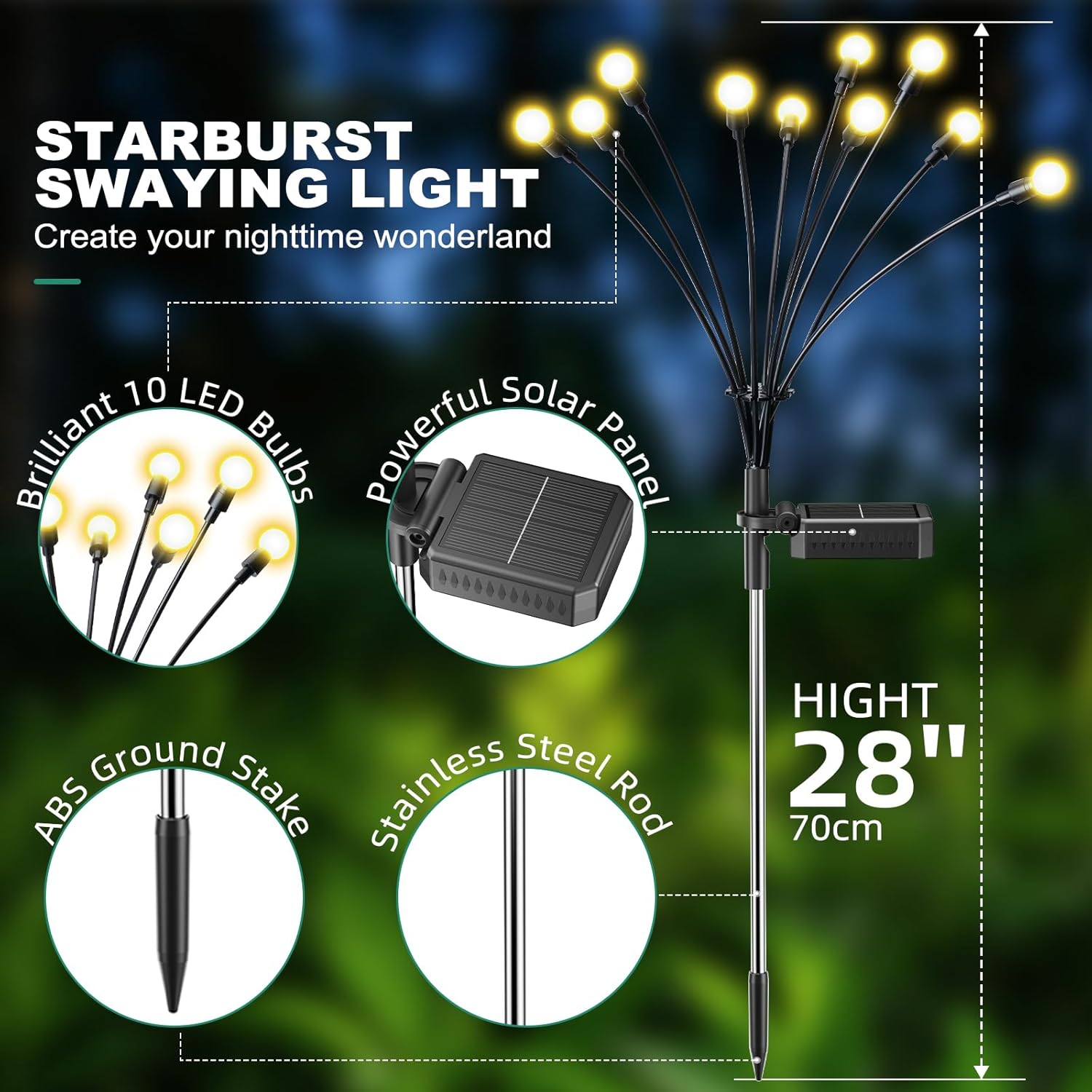 Solarlampen für Garten Außen, 4 Stück 10 LED Superhelle 2 Lichtmodi Glühwürmchen Solarleuchten für Außen mit Warmweißem Licht IP65 Wasserdicht Solarleuchten Garten Deko für Pathway Yard Balkon – Bild 3