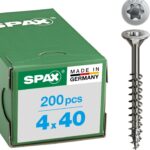 SPAX Universalschraube aus Edelstahl rostfrei A2, 4,0 x 40 mm, 200 Stück, T-STAR plus, Senkkopf, Teilgewinde, 4CUT, 0197000400403