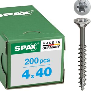SPAX Universalschraube aus Edelstahl rostfrei A2, 4,0 x 40 mm, 200 Stück, T-STAR plus, Senkkopf, Teilgewinde, 4CUT, 0197000400403