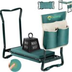 Sekey Höhenverstellbare Kniebank für Gartenarbeit Belastbarkeit 160KG, Gartenhocker Klappbar mit Werkzeugtaschen, Kniehilfe für Gartenarbeiten 60 * 50 * 28 cm, Grün (Standard)