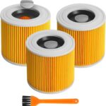 3 Filter Für Kärcher Staubsaugerfilter,Patronenfilter Kompatibel, Ersatzfilter für Kärcher WD3, WD2, WD1, MV3, MV2, A, K, KNT, NT, SE, VC, ersetzt 6.414-552.0, 6.414-772.0, 6.414-547.0