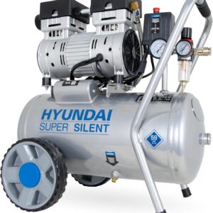 HYUNDAI Silent Kompressor SAC55752 | 24L Kessel, 8bar, ölfrei | 0.75kW / 1.0PS | Ansaugleistung 125 L/Min | Öl-Wasserabscheider | 59dB Luftkompressor leise, Flüster-Kompressor