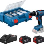 Bosch Professional 18V System Akku-Bohrschrauber GSB 18V-65 (bürstenloser Motor, Kopflänge 175, inkl. 2x Akku GBA 18V 4.0Ah, 82 tlg. Zubehör, L-Case)
