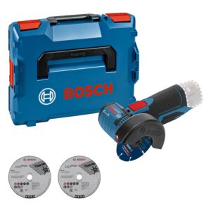 Bosch Professional 12V System Akku Winkelschleifer GWS 12V-76 (inkl. 2x Trennscheibe Expert for Inox, 1x Hartmetall - Trennscheibe Carbide Multi Wheel, 2x Einlage, L-BOXX, ohne Akku/ Ladegerät)