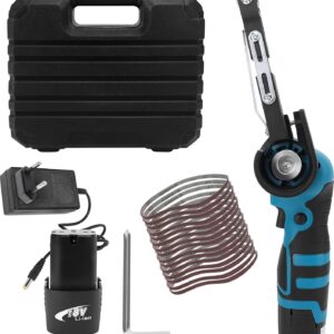 Bandschleifer, 16,8 V Lithium-Akku, 7000 U/min, 15 Schleifbänder (80-1000 Körnung), Leistungsstarker Motor für Holz, Metall und gebogene Flächen, 1 Stunden Laufzeit, Schnellladung