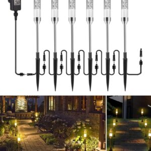 ECOWHO 6er Set Warmweiß LED Gartenleuchtung mit Erdspieß IP65 Wasserdicht Gartenstrahler mit Strom, Erweiterbar Gartenleuchte mit Kabel, Gartenlampe außen für Outdoor Garten Rasen Hof