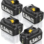 4X 18V 5.5Ah/5500mAh Ersatzakku für makita Kompatibel BL1860B BL1850B BL1840 BL1845 BL1850 BL1830 BL1860B BL1835 194205-L1845 BL1890 BL1415 BL1430 BL1440 BL1835 194205-3 LXT-400 with LED Werkzeugakku