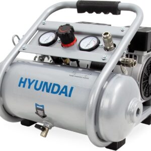 HYUNDAI Silent Kompressor SAC75008IC | 8L Kessel innen beschichtet | 0.75kW, 9bar | Ansaugleistung 128 L/Min | Luftkompressor leise, ölfrei | 2 Anschlüsse | Flüsterkompressor, Compressor flüsterleise