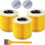 3 Filter Für Kärcher Staubsauger，Patronenfilter Kompatibel KäRcher Wd3 Filter mit Pinsel，Für Kärcher [WD3,WD2,WD1,MV3,MV2,A,K,KNT,NT,SE,VC] ersetzt 6.414-552.0, 6.414-772.gegen Feinstaub und Gerüche