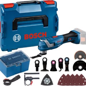 Bosch Professional 18V System Akku Multi-Cutter GOP 18V-34 (Vibration Control, inkl. mehrere Sägeblätter, 1x Schleifplatte, 5x Schleifblatt, 5x Zubehör, L-BOXX, ohne Akku/ Ladegerät)