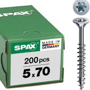 SPAX Universalschraube, 5,0 x 70 mm, 200 Stück, T-STAR plus, Senkkopf, Teilgewinde, 4CUT, WIROX A3J, 0191010500705