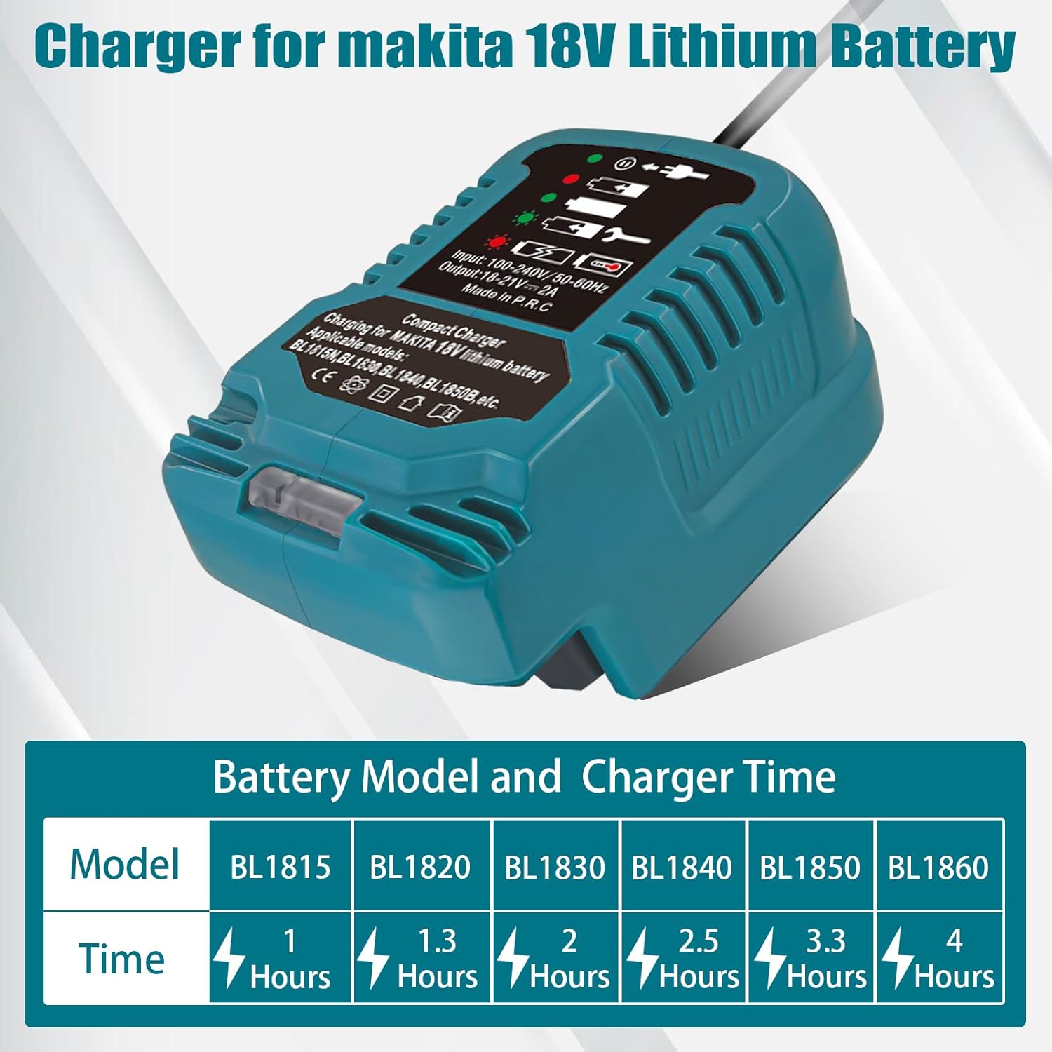 220V für Makita 18V-Akkuladegerät, Mini Ladegerät Ersatz für Makita 18Volt Batterie BL1815 BL1820 BL1830 BL1840 BL1850 (Keine Batterie) – Bild 3