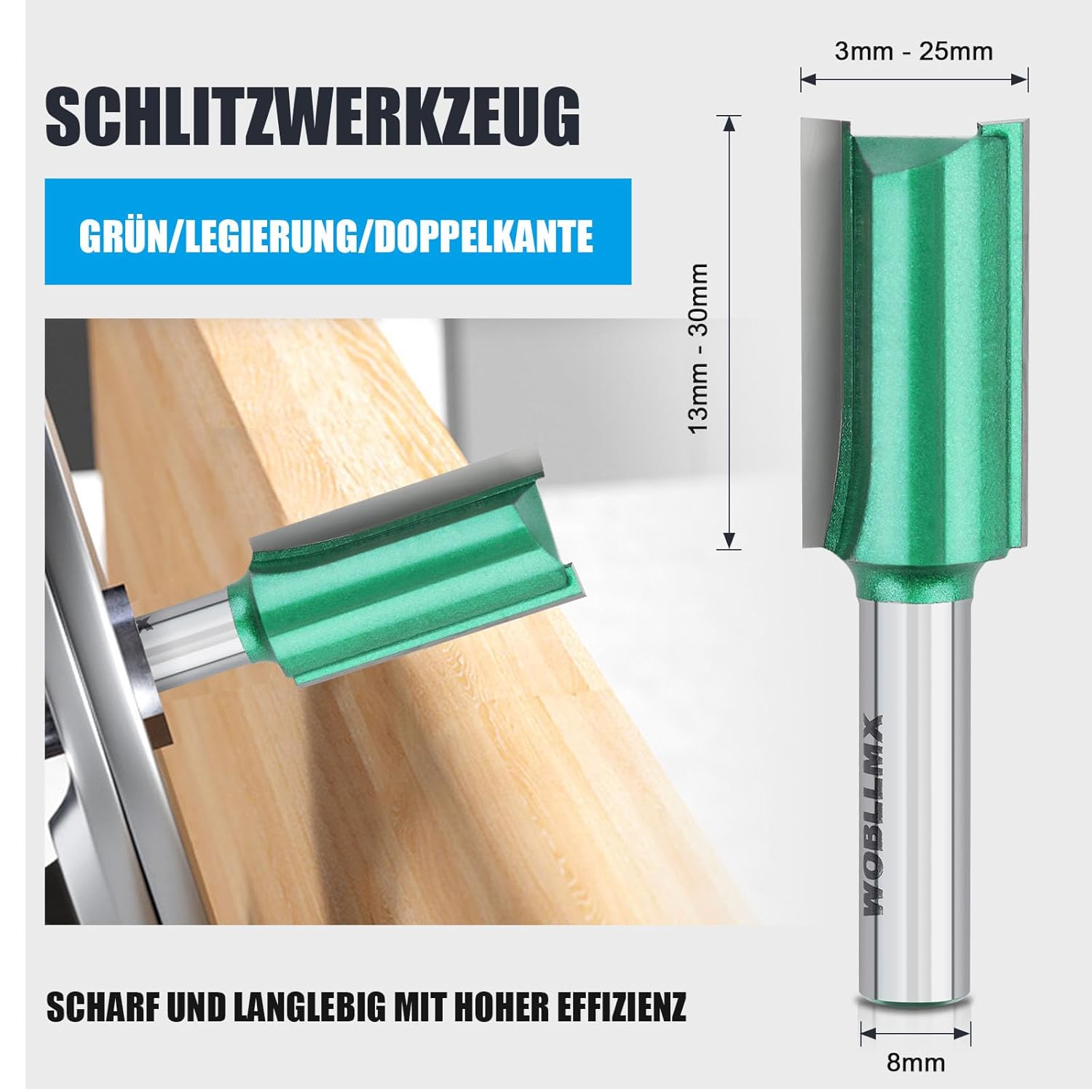 8mm Schaft Bündigfräser,Ø8mm Arbeitslänge 30mm,Hartmetall Klinge Handlich,langlebig und scharf für CNC Schaftfräser für Dichteplatte Massivholz – Bild 2