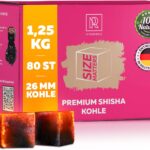 Shisha Kohle 1,25 KG 80 Würfel 26mm - 100% Organic Bio Naturkohle |ohne chemische Zusätze| Für Shisha & BBQ - Mit Kohle Grill und Shisha Zubehör wie HMD Smokebox & Kaminaufsatz Shishakohle Coal