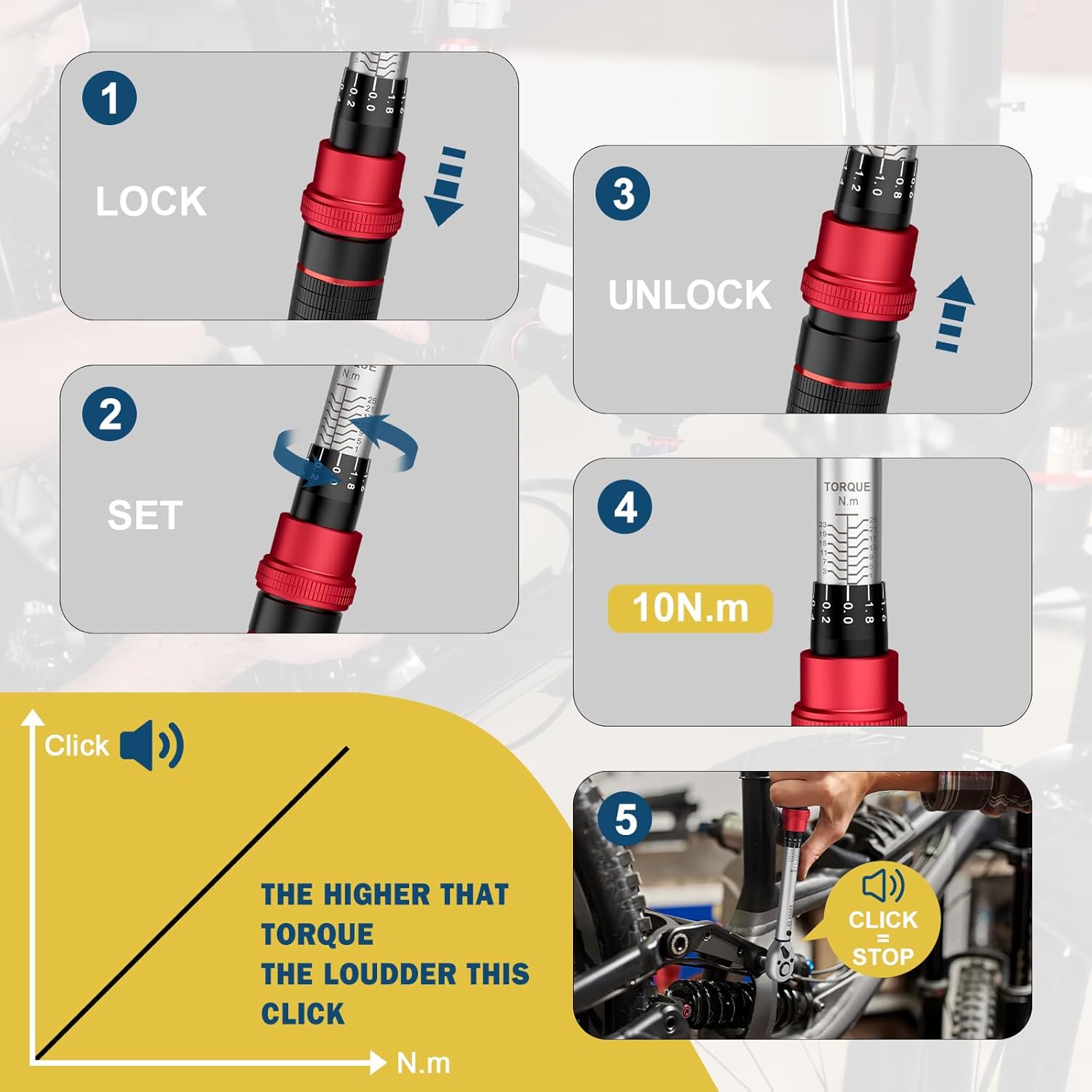 VANPO Drehmomentschlüssel 1/4 Zoll,1-25NM, 32-tlg Klein Drehmomentschlüssel Fahrrad & Motorrad Set mit Verlängerungsstange,Sechskant,Torx & Kreuzschlitz,72 Zähne,für Fahrräder, Mountainbike-Reparatur – Bild 2