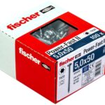 fischer PowerFast II PTF 5,0 x 50, Spanplattenschraube (100 Stk.) mit Vollgewinde, Pan Head mit Innenstern, Schraube für Holzverarbeitung, reduziert Einschraubwiderstand & Einschraubzeit
