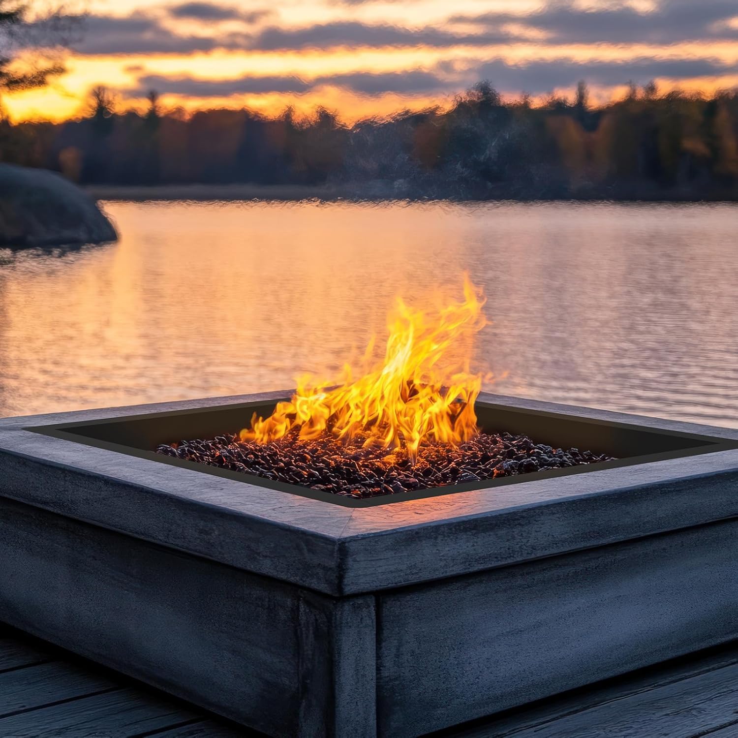 LIANTRAL Feuerstellenring, Quadratischer Feuerschalenringeinsatz für Holzverbrennung im Freien, 86 cm außen 76 cm innen, große Feuerschalen für den Garten, Camping – Bild 2