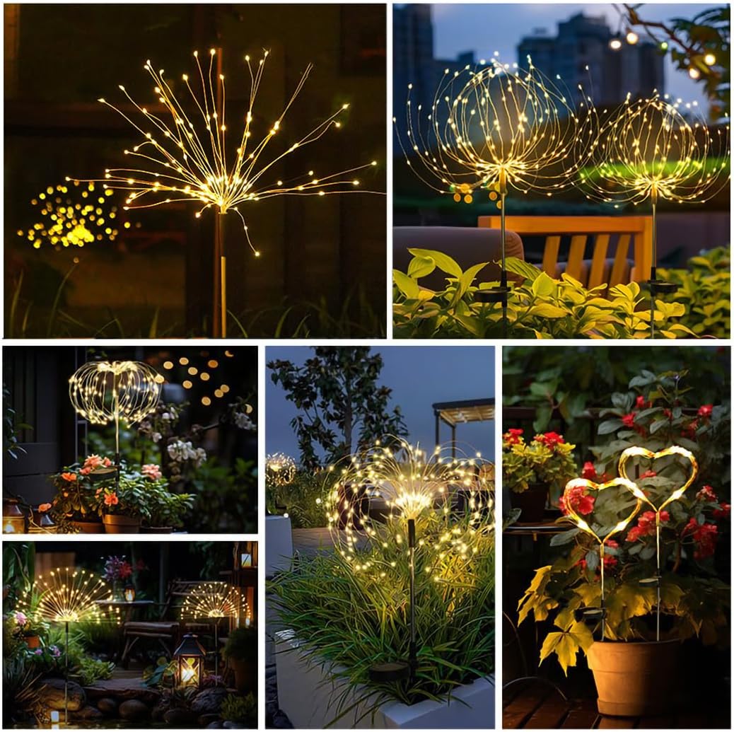 Solarleuchten für außen 2 Stück 150 LED Gartenleuchten Solar, 8 Modi Solar Gartenstecker Wasserdicht Solarleuchten Feuerwerk Solar Pusteblume für Terrasse Rasen Garten Deko – Bild 4