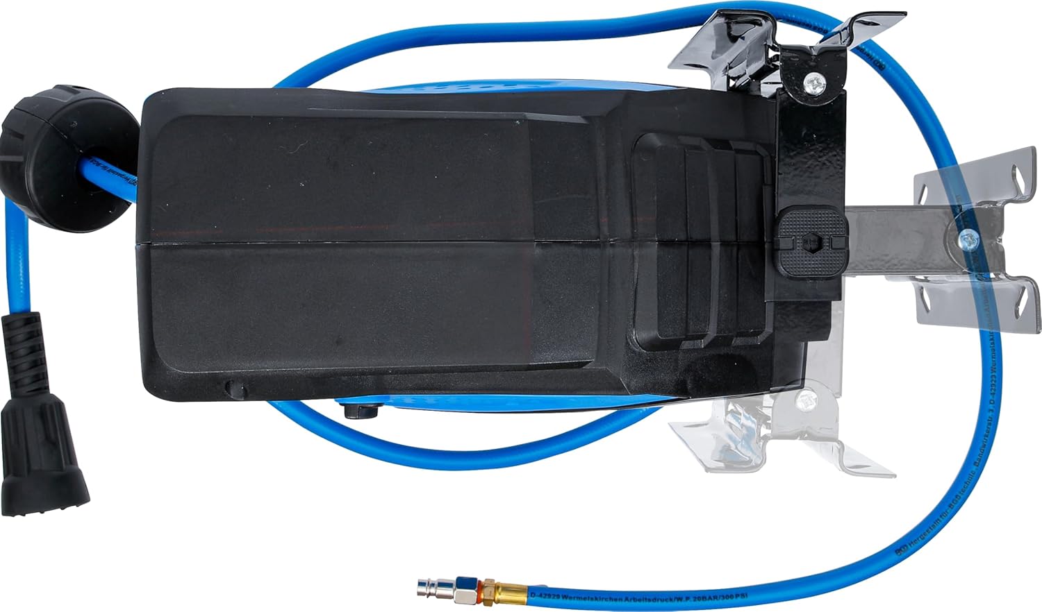 BGS 3297 | Druckluftschlauch mit Aufroller | automatisch | 10 m + 1,5 m Zuleitung | 180° schenkbar | inkl. Montagehalter | Schlauchaufroller | Druckluftschlauchtrommel – Bild 4