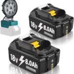 2X 18V 8.0Ah/8000mAh Ersatzakku für makita akku BL1860B BL1860 BL1840 BL1830 BL1815 BL1835 BL1860B BL1850B BL1845 BL1850 194205-3 LXT-400 with LED Werkzeugakku（Kostenlose Arbeitsleuchte）