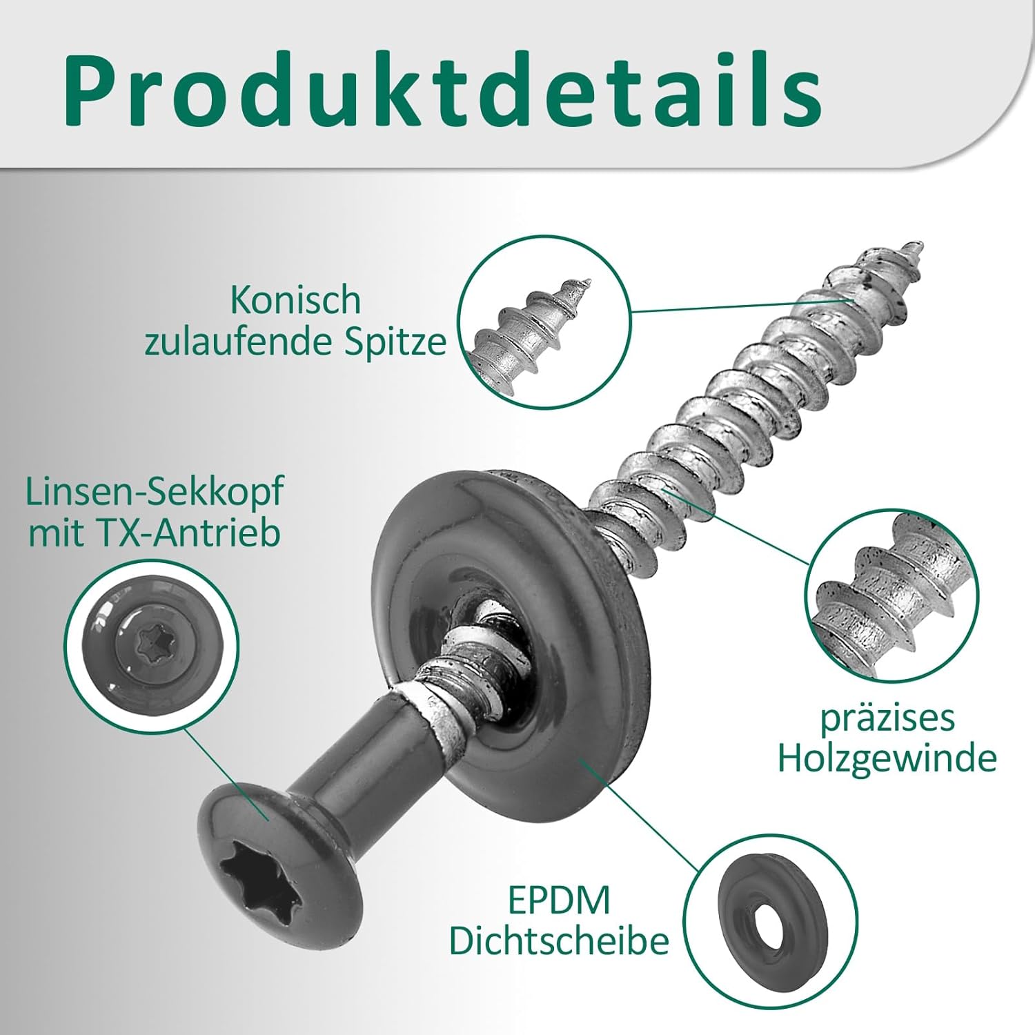 DSM | Spenglerschrauben Anthrazit 4,5 x 20 mm | Edelstahl A2 – lackiert RAL 7016 | mit EPDM-Dichtscheibe (15 mm) | TX-Antrieb | ähnl. DIN 7995 / DIN 9171 | Trapezblechschraube | 50 Stück – Bild 3