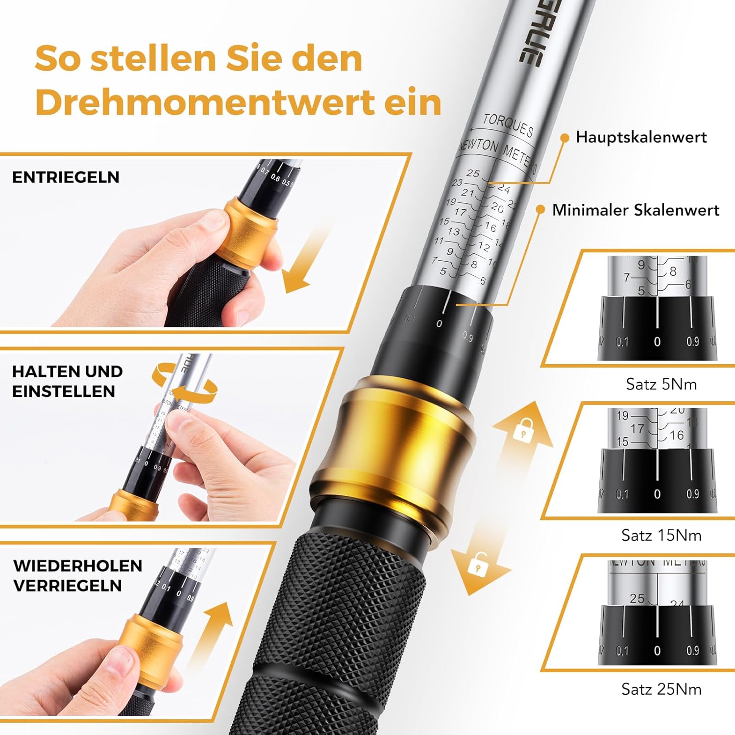 Drehmomentschlüssel Fahrrad 5-25 Nm, VIGRUE Drehmomentschlüssel 1/4 Zoll, ±4% Genauigkeit, Torque Wrench Set mit Ratsche, Verlängerungsstange, Universalgelenk, Zündkerzenhülse, Bits für Motorrad, Auto – Bild 3