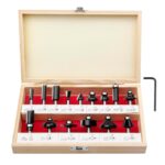 Pro 15tlg. Fräser Set für Holz - Hartmetall Fräsersatz, Zubehör Oberfräsen mit 8mm Schaft, in Robuster Holzbox.