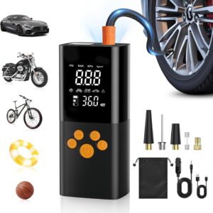 Elektrische Luftpumpe, 180PSI Akku Kompressor für Autoreifen mit 25000mAh Akku, EIN-klick-Smart-Aku Fahrradpumpe für Auto, Motorrad, Fahrrad und mehr mit Reifendruckmesser