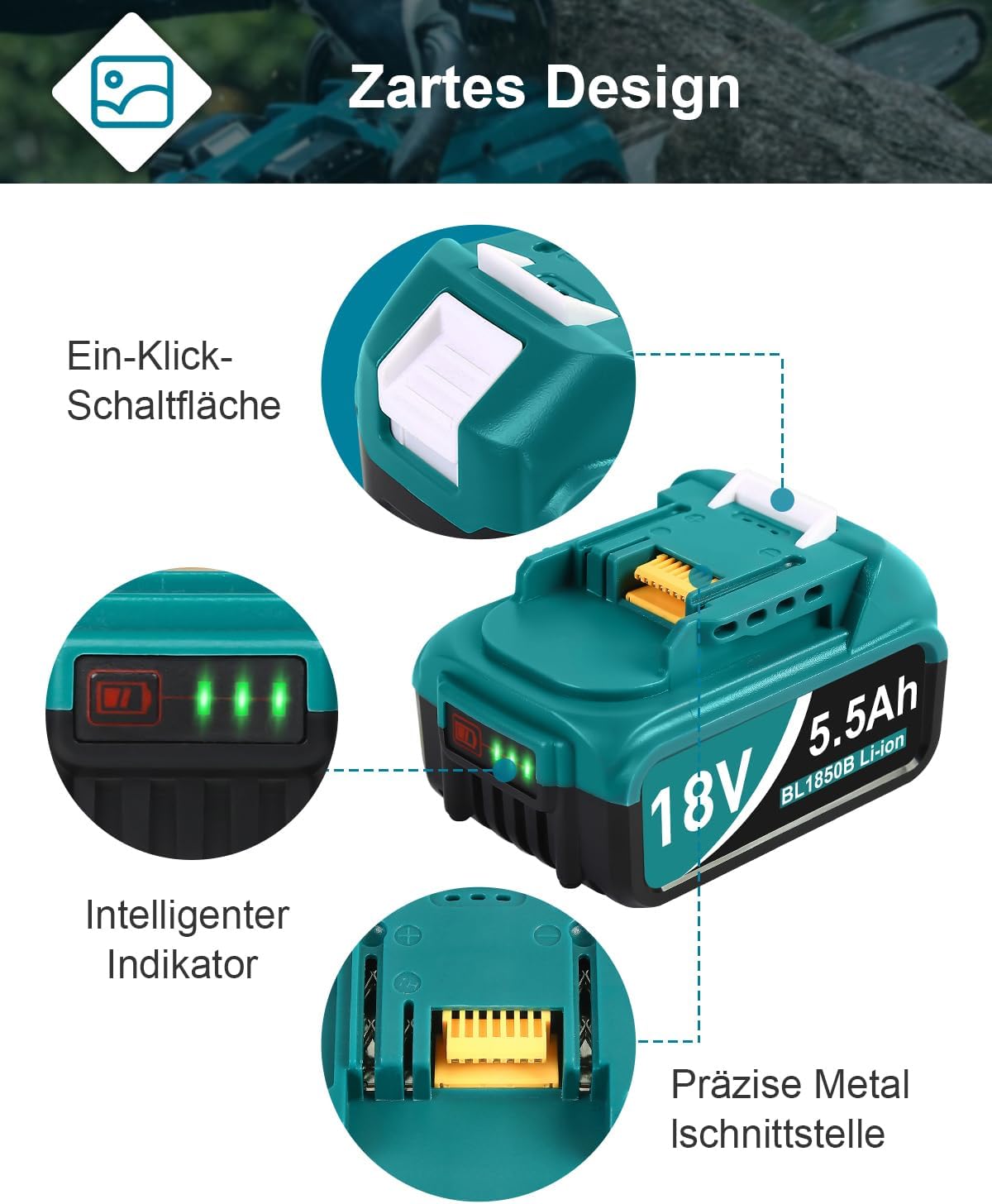 5500mAh 18 V Li-Ion Ersatzakku BL 1855B BL1860B BL1860 BL1850B BL1850 BL1840 BL1830 BL1815(2 Stück) – Bild 4
