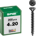 Spax Universalschraube, Senkkopf, schwarz, T-STAR plus, Vollgewinde (4x20 mm 200 Stück)