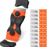 Ainiv Schaber Set, Stabiler Kochfeldschaber mit 20 Ersatz-Klingen, Schaber Küchenschaber, Kochfeldschaber, Reinigungsschaber, Herd Glasschaber, Herdschaber für Backofen, Glaskeramik-Orange