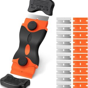 Ainiv Schaber Set, Stabiler Kochfeldschaber mit 20 Ersatz-Klingen, Schaber Küchenschaber, Kochfeldschaber, Reinigungsschaber, Herd Glasschaber, Herdschaber für Backofen, Glaskeramik-Orange