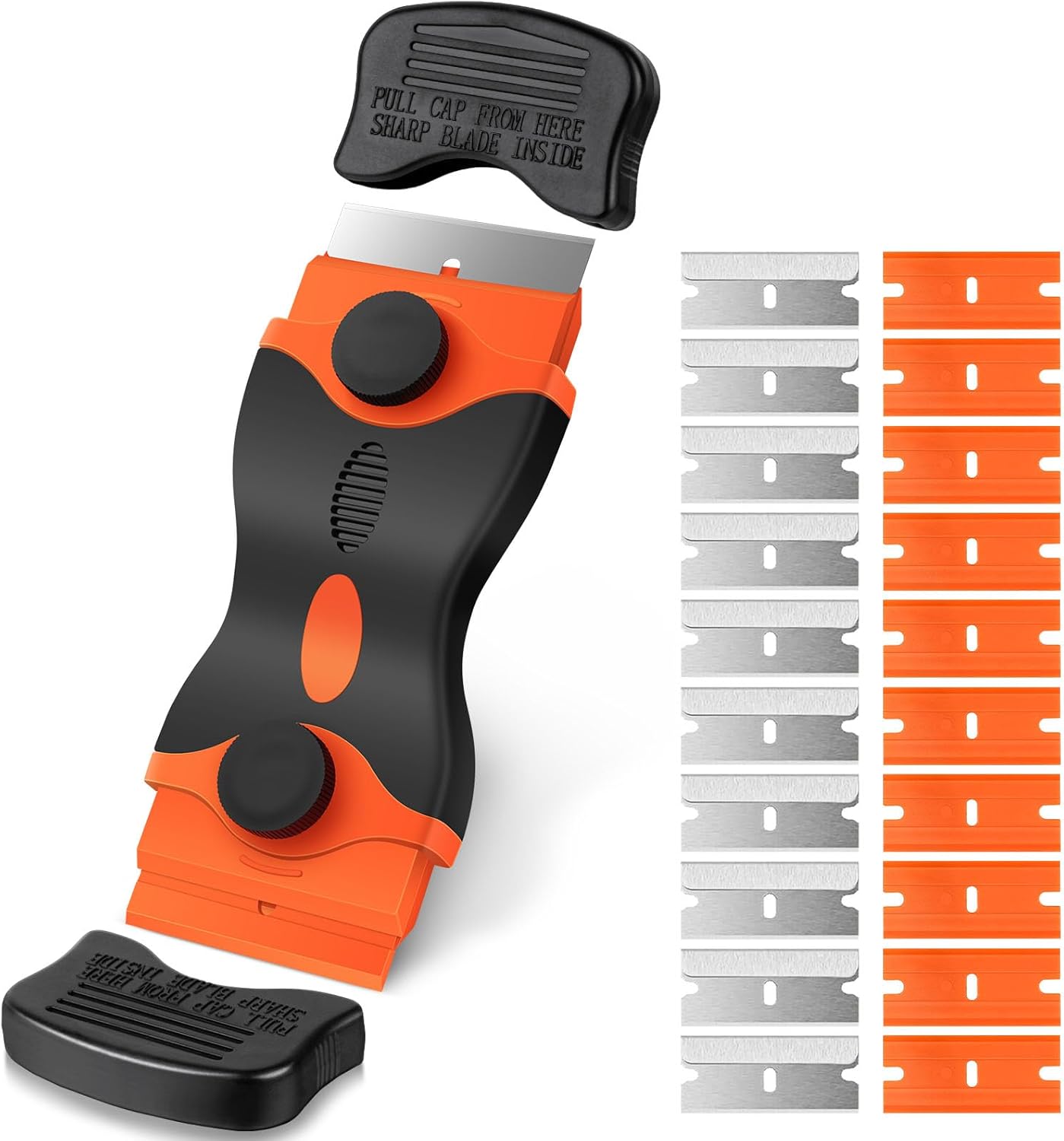 Ainiv Schaber Set, Stabiler Kochfeldschaber mit 20 Ersatz-Klingen, Schaber Küchenschaber, Kochfeldschaber, Reinigungsschaber, Herd Glasschaber, Herdschaber für Backofen, Glaskeramik-Orange