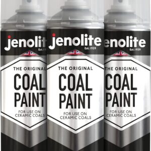 JENOLITE Schwarze Kohlefarbe, 3 x 400 ml, verjüngt künstliche Kohle, Gasbrände, Feuerstellen etc. Matte Oberfläche (geeignet für Temperaturen bis 600 °C)
