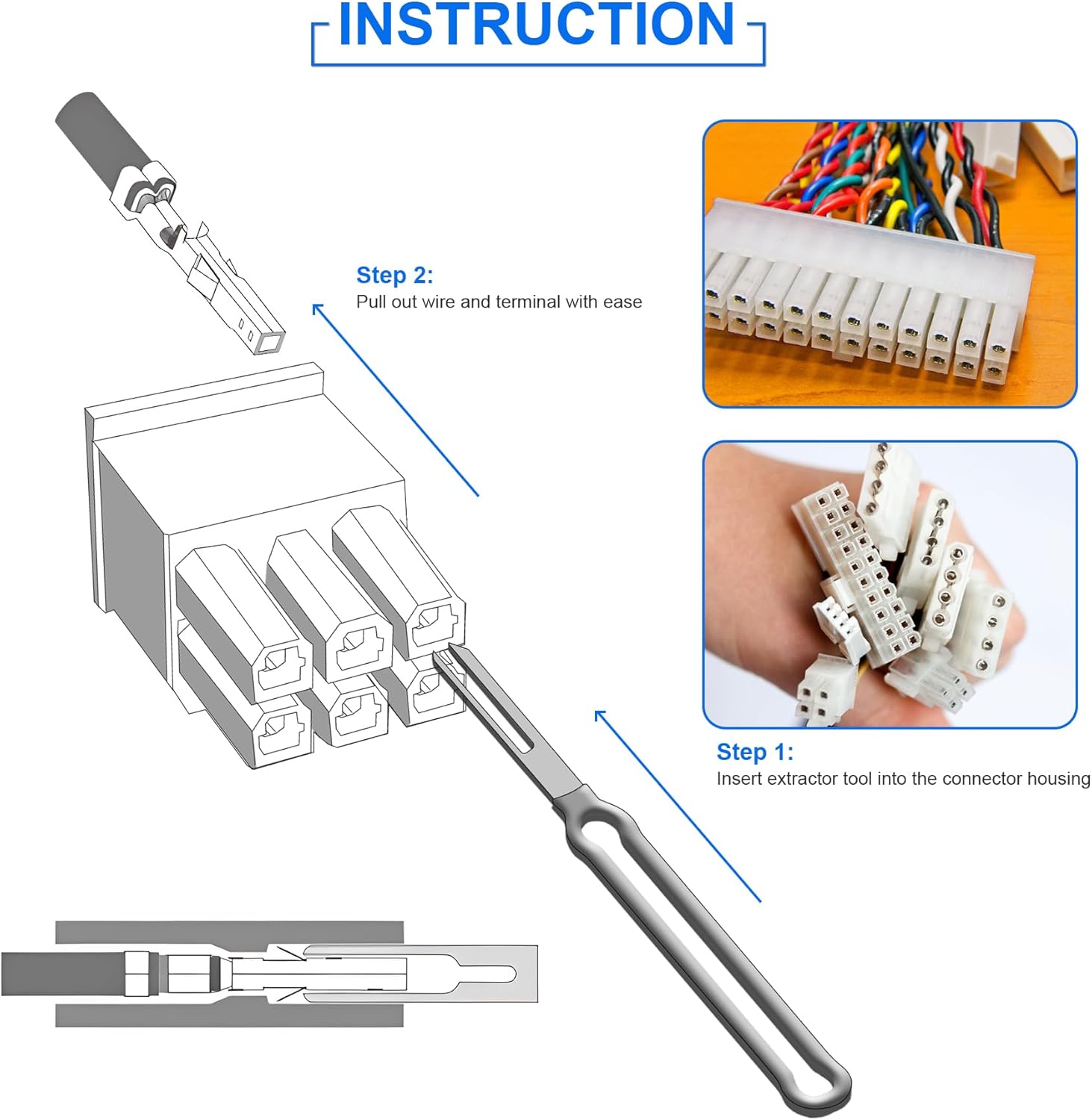 Auto Entriegelungswerkzeug Auspinwerkzeug, 41 Stück Werkzeug zum Entfernen von Kabelsteckern, Demontagestift, Terminal Entfernung Werkzeugsatz für Flache runde Steckerkontakte Schlüsselwerkzeuge(Blau) – Bild 5