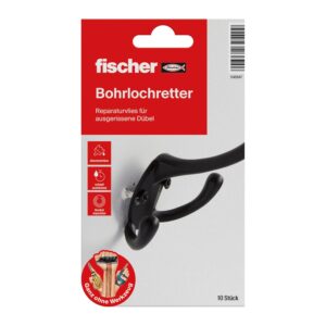 fischer Bohrlochretter, Reparaturvlies für ausgerissene Dübel in Weiß, Ausbesserung ausgerissener Bohrlöcher, erneute Befestigung von Dübeln in Baustoffen wie Holz, Beton & Gipskarton, 10 Stück