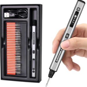 ARROWMAX Mini Gravierstift - Ultimatives kabelloses tragbares Werkzeug für Künstler & Heimwerker - Gravieren Sie 50+ Oberflächen - Anfängerfreundlich - Wiederaufladbar - Kostenlose 30 Bits