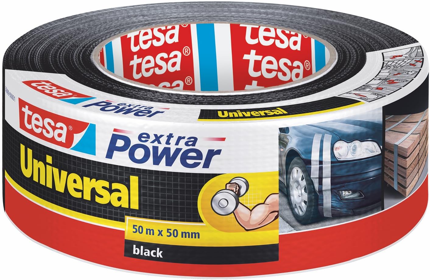 tesa extra Power Universal Gewebeband - Gewebeverstärktes Ductape zum Reparieren, Befestigen, Bündeln, Verstärken oder Abdichten - Schwarz - 50 m x 50 mm