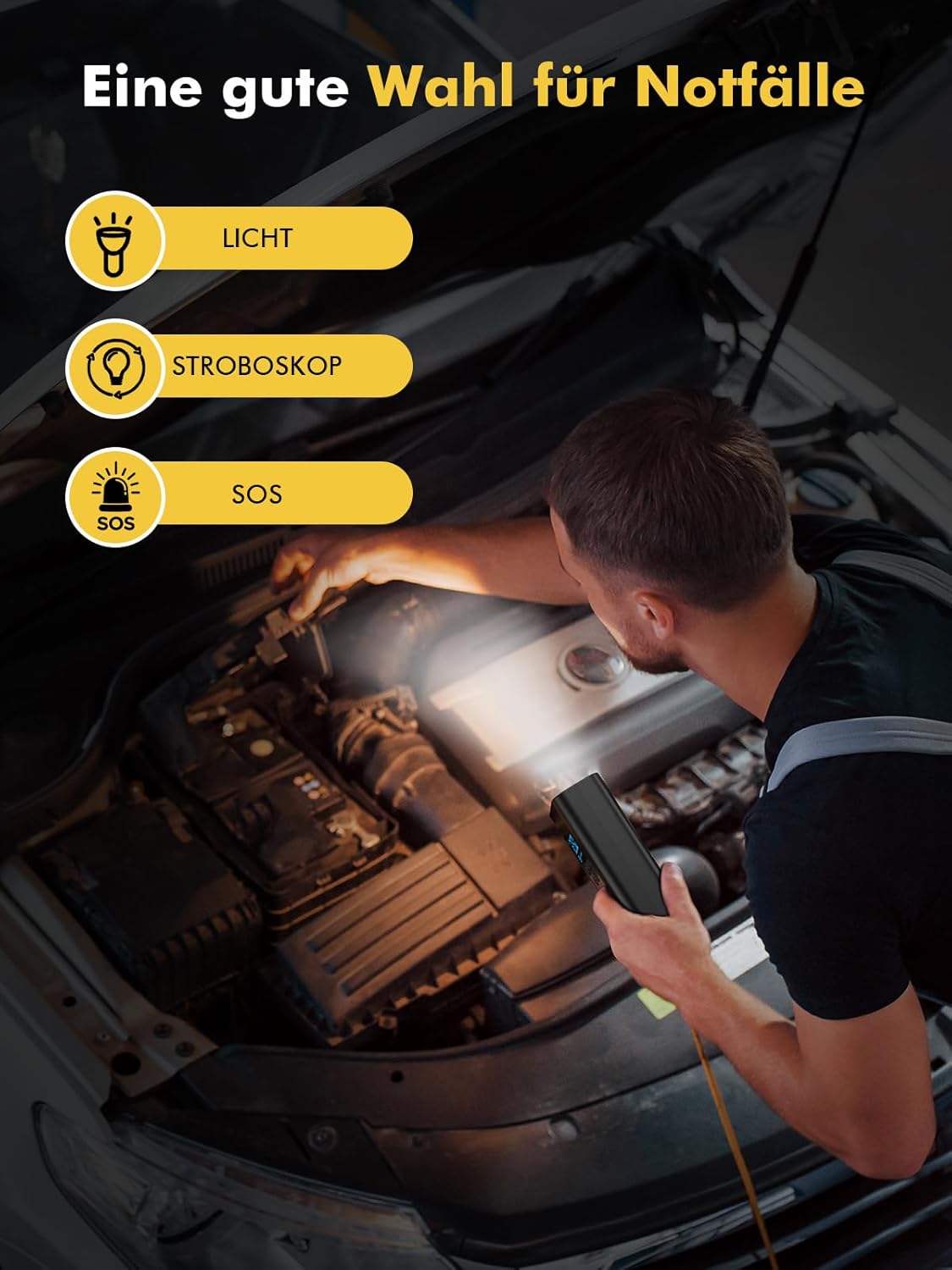 Elektrische Luftpumpe Akku – Leistungsstarker 45L/min Akku Kompressor für Auto, Fahrrad & Motorrad, Fahrradpumpe Elektrisch mit LED Licht, 6000mAh, 4 Modi für Reifen, Bälle & mehr – Bild 4