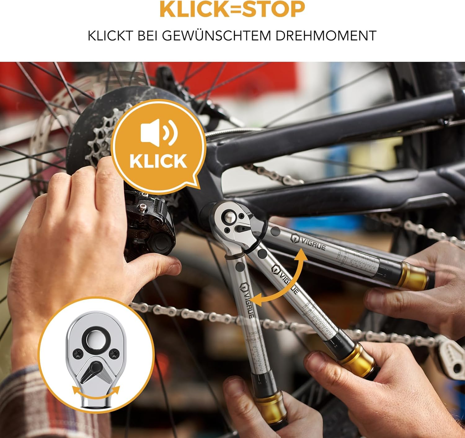 Drehmomentschlüssel Fahrrad 5-25 Nm, VIGRUE Drehmomentschlüssel 1/4 Zoll, ±4% Genauigkeit, Torque Wrench Set mit Ratsche, Verlängerungsstange, Universalgelenk, Zündkerzenhülse, Bits für Motorrad, Auto – Bild 5