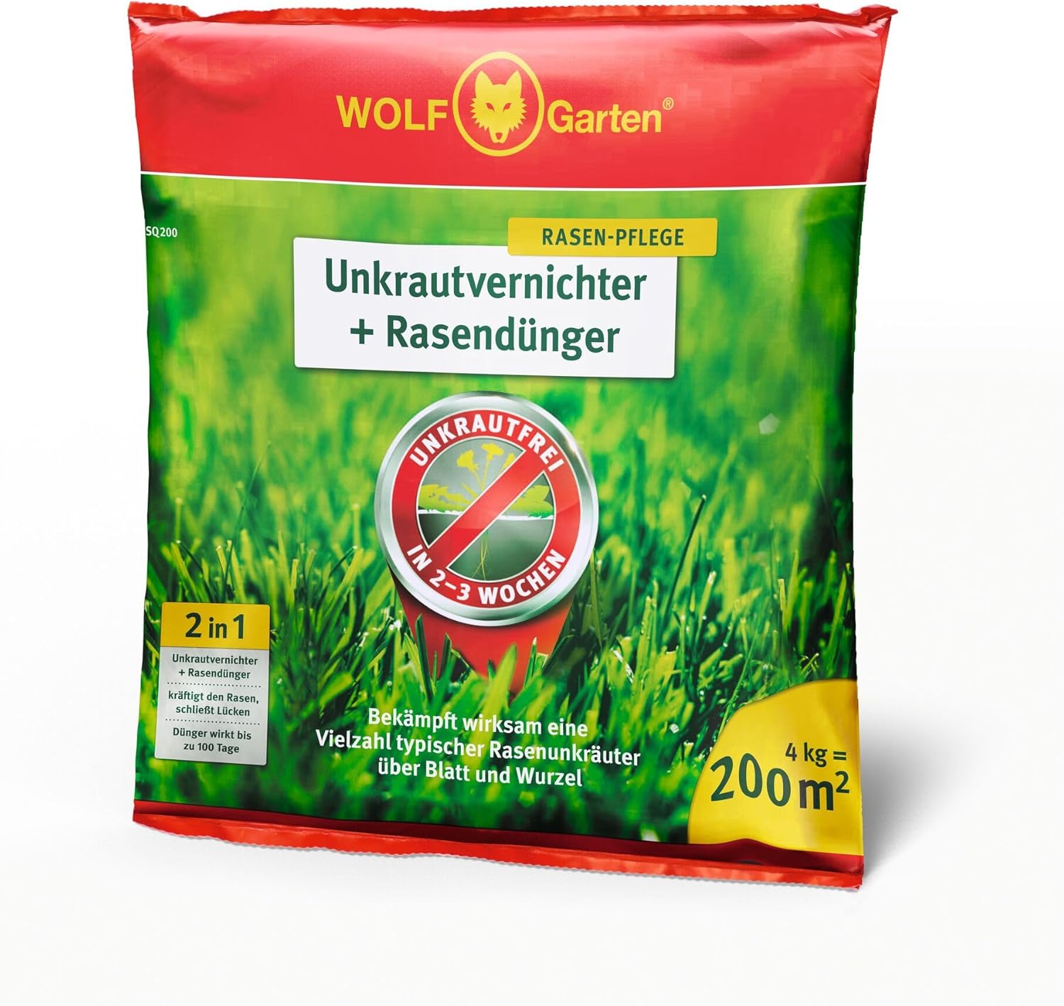 WOLF-Garten 2-in-1: Unkrautvernichter + Rasendünger SQ 200 (Rasendünger und Unkrautvernichter, wirkt über Blätter und Wurzeln, Wirkung bis zu 100 Tagen, ausreichend bis 200 m2) 3840725
